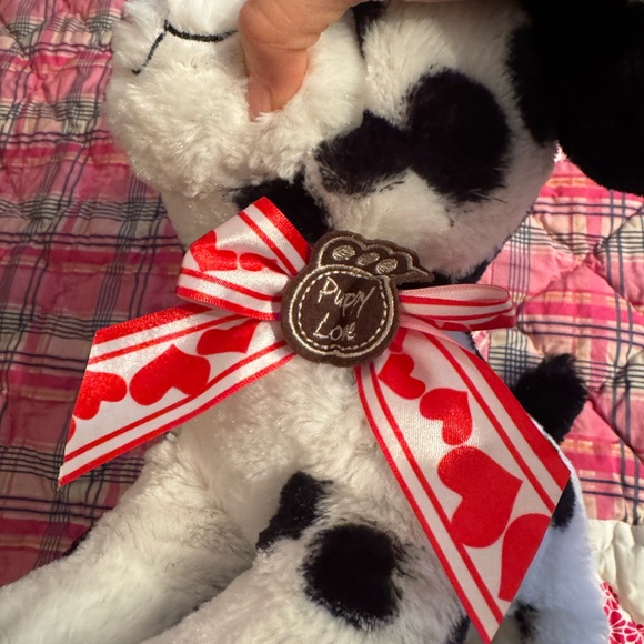 Dalmatian Plush Puppy Love Dog 13" Red Hearts Satin Bow 🐶 - Picture 5 of 6